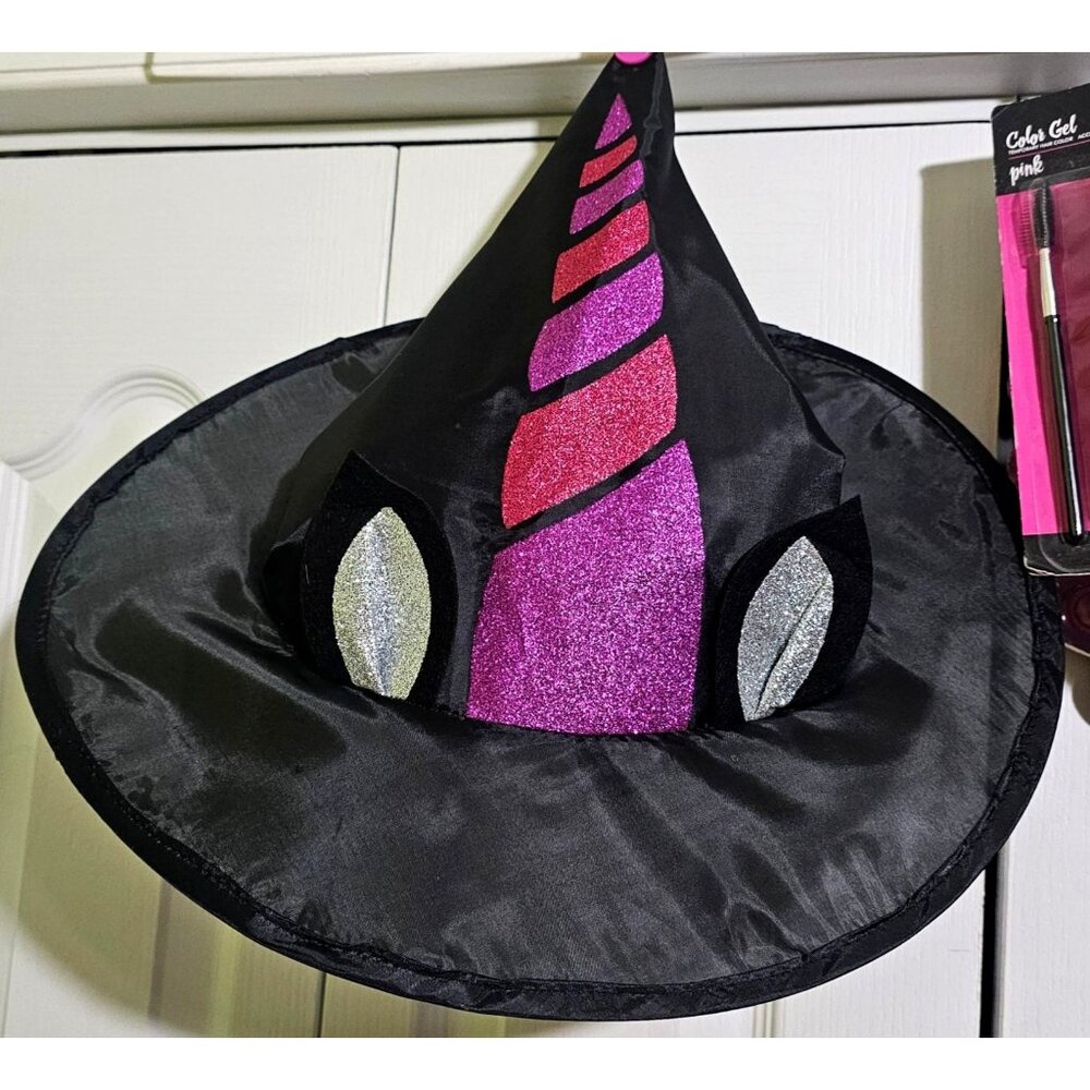 Unicorn Witch Costume Girls 8-10 Tutu Dress Hat Wings Tail Fairy Wand Halloween - Picture 3 of 9